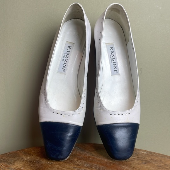 Vintage Rangoni Firenze Blue White Leather Square Heeled Spectator Pump Sz 7.5M - Picture 9 of 14